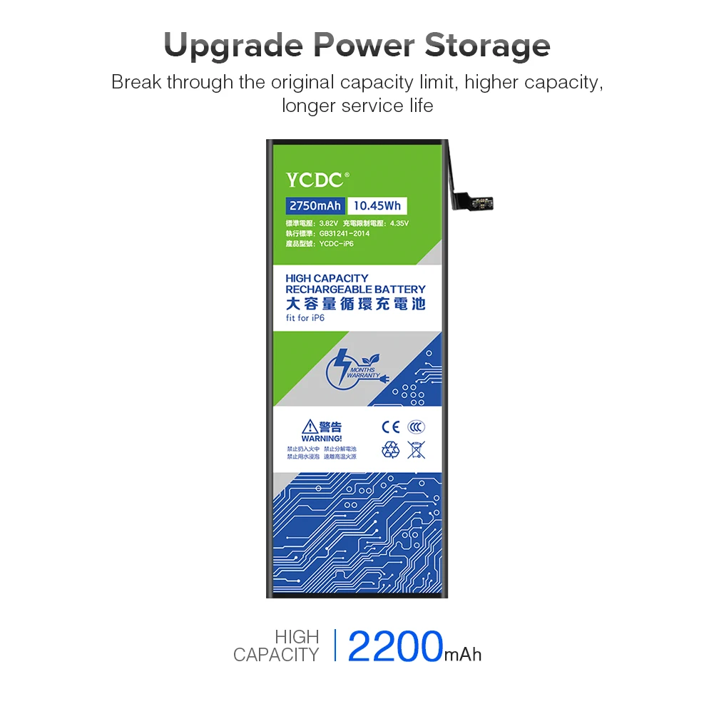 YCDC For iPhone 6 Plus 6Plus Battery High Quality Real capacity 3.82V 2750mAh Lithium Polymer Mobile Phone Batteries | Мобильные