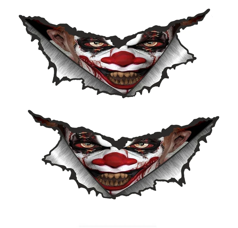 

Interesting Large Pair Triangular Ripped Torn Metal Evil Horror Clown Motif Vinyl Car Sticker Motorcycle Car Decal
