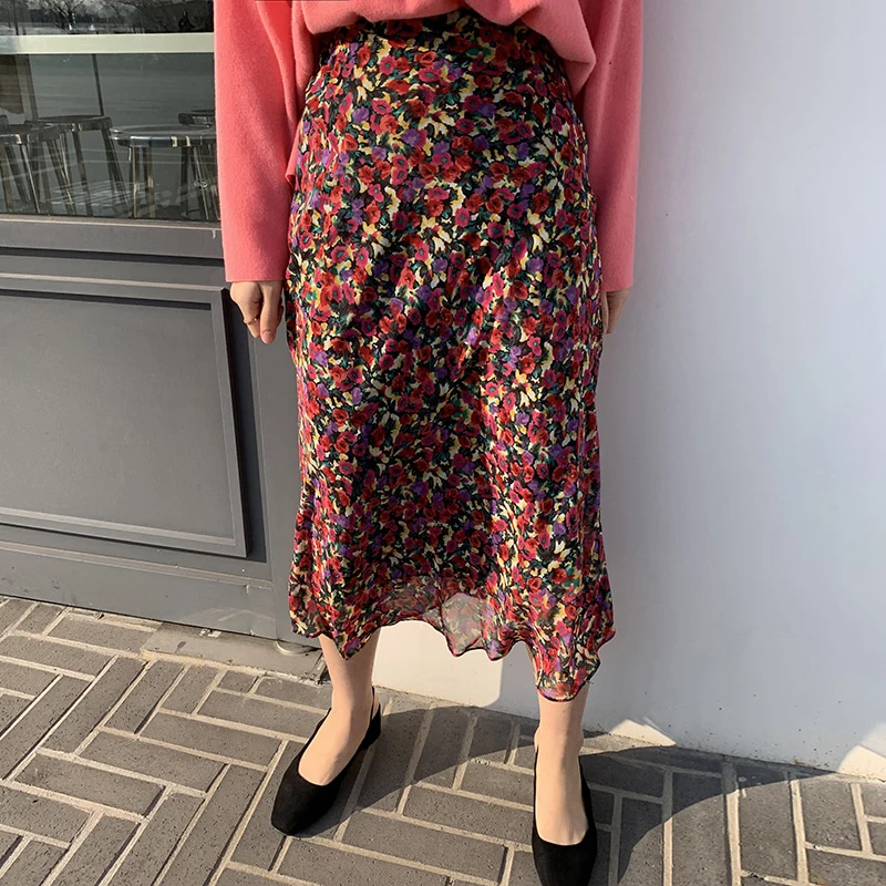 Разноцветная юбка с цветочным принтом; сезон весна-лето; женская Юбка-миди; Jupe Femme Falda Mujer Gonne Going Saia