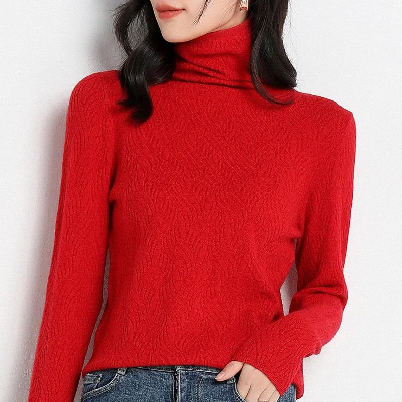Новинка 2021 шерстяной свитер Базовая рубашка с ворсовым воротником и длинными