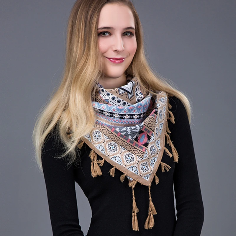 2019 Модный женский шарф Большие шали цветочный принт этнический треугольник