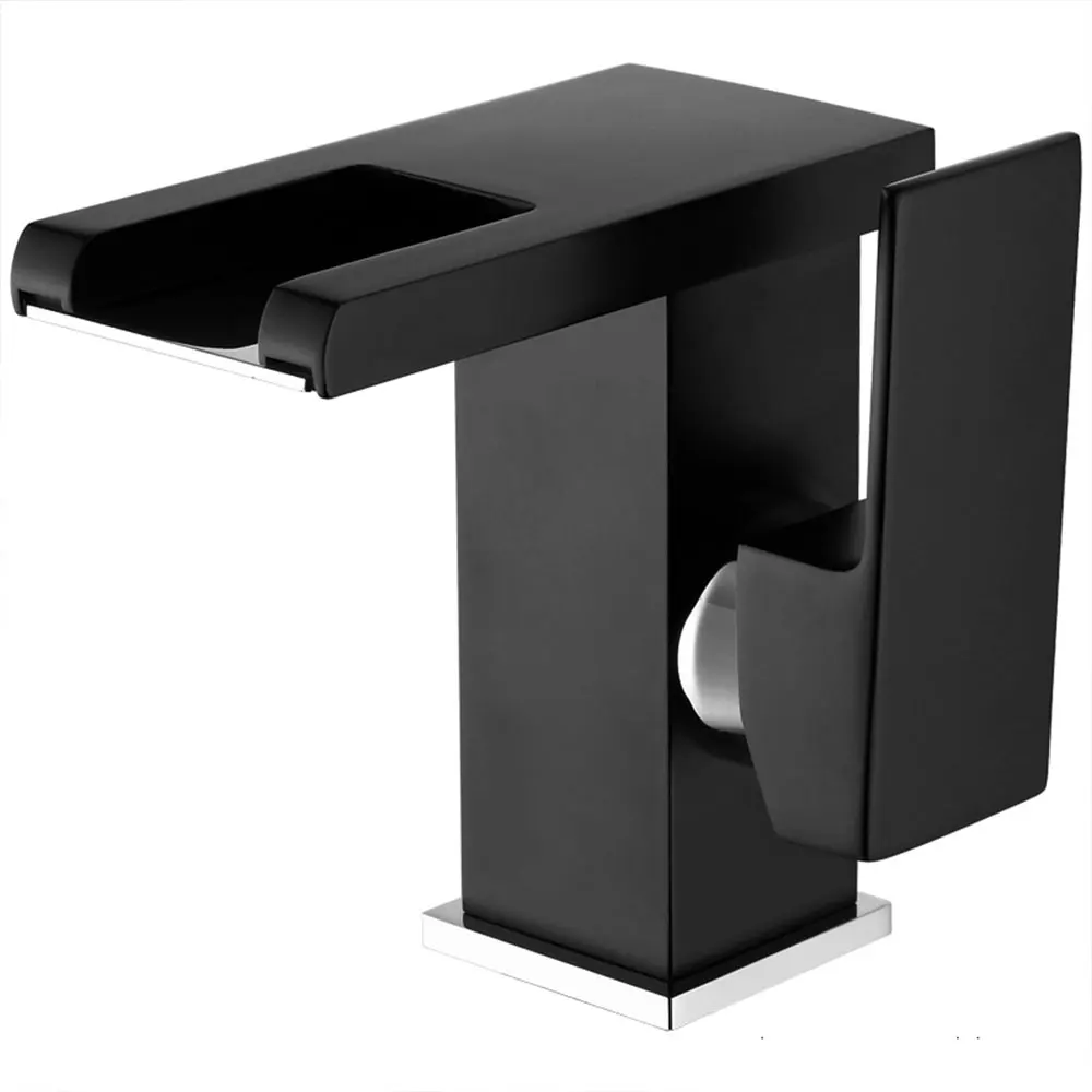 

LED Color Waterfall Faucet Square Bathroom Basin Sink Faucet Deck Mount Brass Water Conservancy Tap