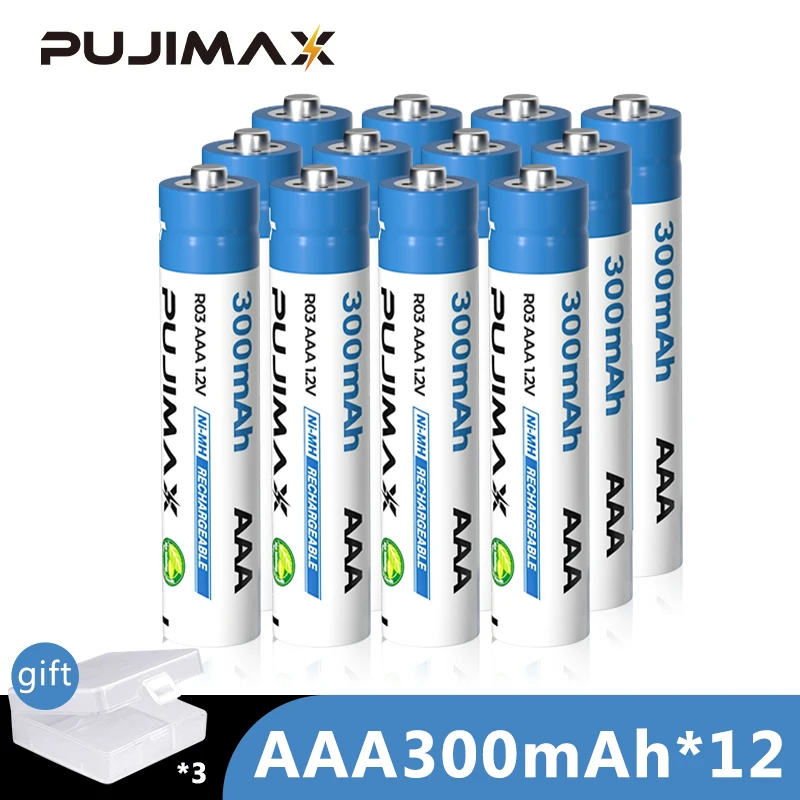 PUJIMAX AAA Battery Pack 1.2V 300mAh NiMH Rechargeable Batteries 12PCS With 3 Battery Box For Game Consoles Toy Remote Control