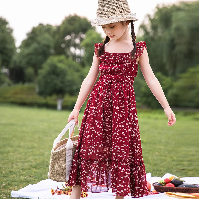 Teen Kids Dresses for Girls Clothes 2021 Summer Floral Bohemia Beach Dress Children's Princess Outfits 10 12 14 Years | Детская