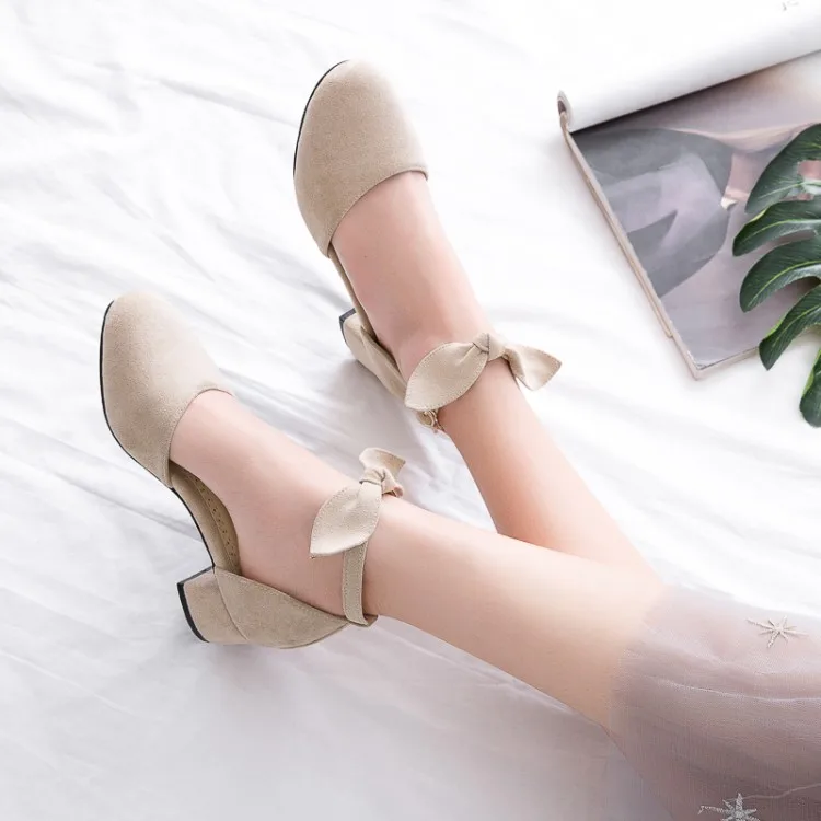 

Oversized ladies high heels women shoes woman pumps Sweet Baotou Roughheeled Single Shoes