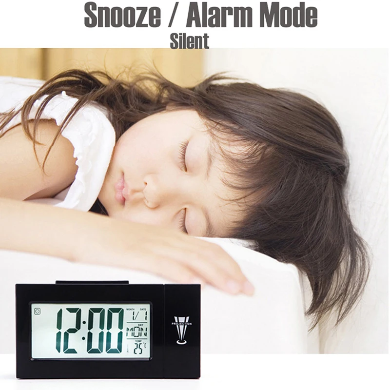 Проекционный будильник комнатный ЖК дисплей с функцией повтора звука подсветка
