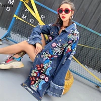 floral embroidery denim jacket coats women spring autumn long ripped beading tassel jeans jackets 2019 woman new street coats