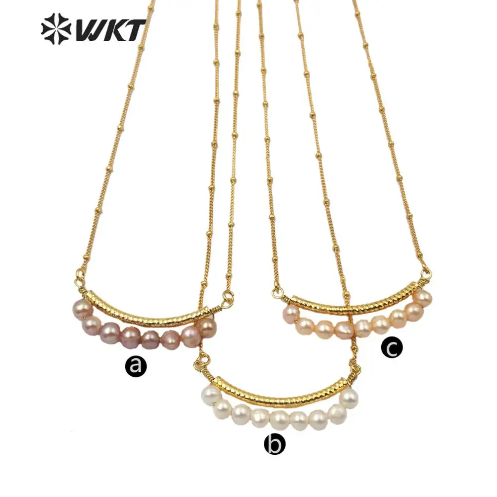 WT-JN102 WKT Natural Freshwater Pearl Necklace Gold Electroplated 18 Inch Women Fashion Jewelry Gift For | Украшения и аксессуары