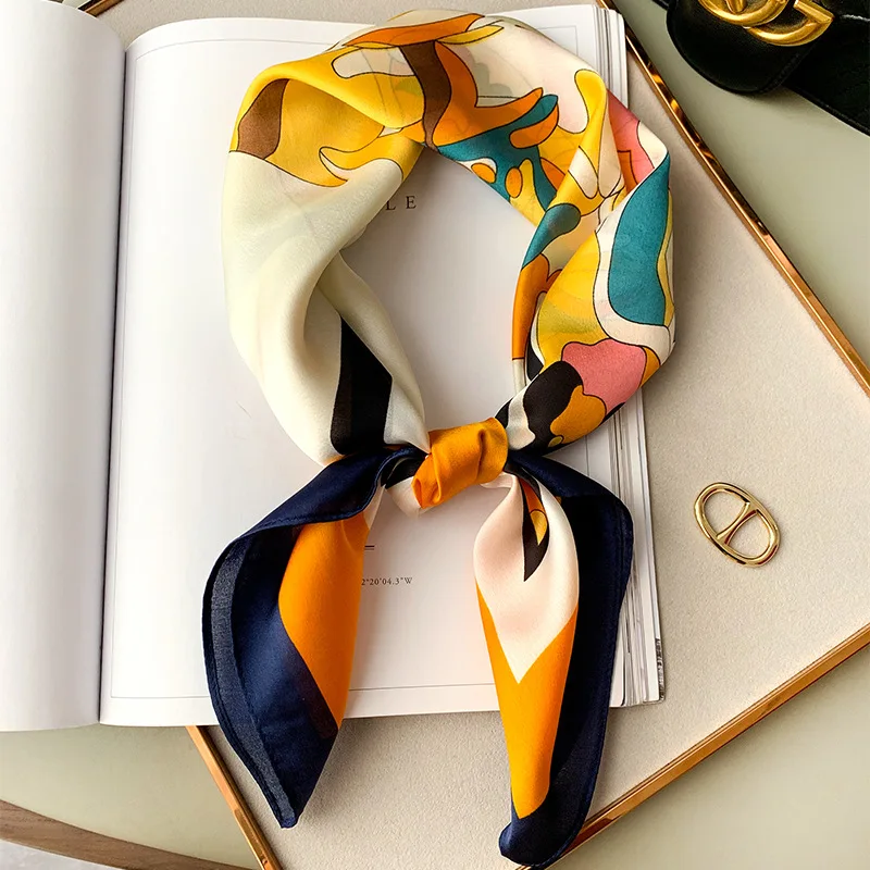 

Cute Hair Scarf For Women Silk Satin Kerchief Small Shawls Wraps Floral Print Headband Bag Scarfs Female 70cm*70cm Handkerchief