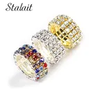 Модные Серебристые эластичные инкрустационные стразы 1-3 ряда кольца для женщин регулируемые многоцветные Кристальные эластичные кольца подарки ювелирные изделия