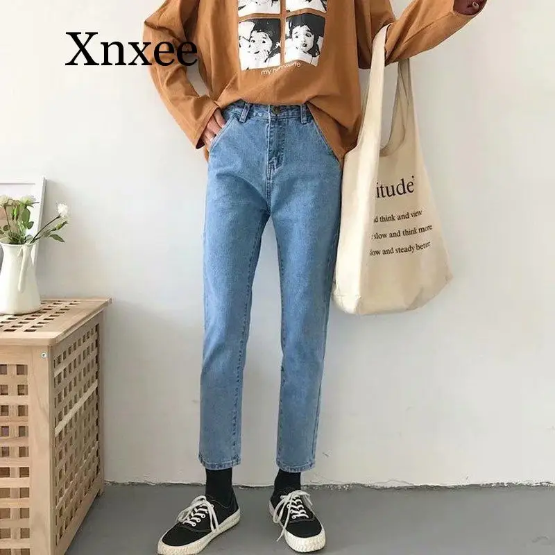 Женские черные джинсы с высокой талией однотонные универсальные уличные женские