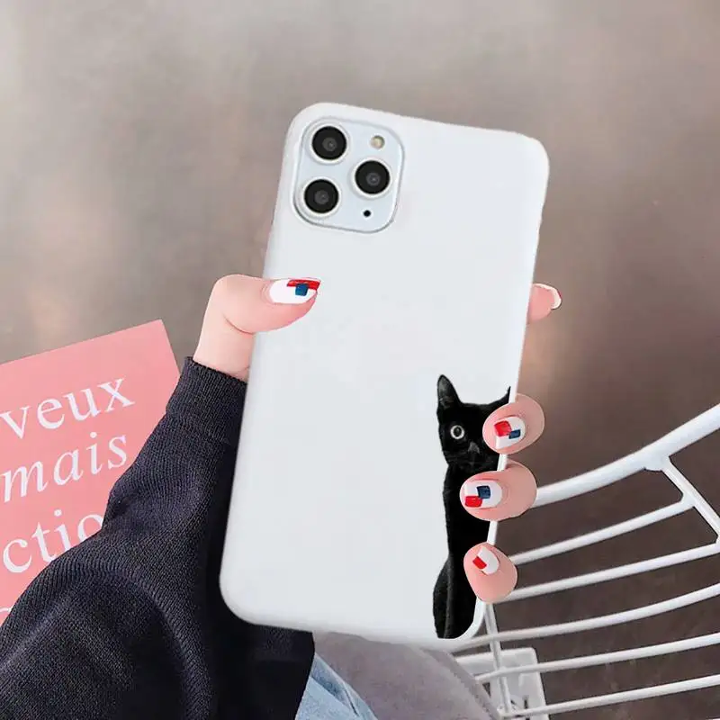 

Black cat cute funny animal high quality luxury Phone Case Candy Color for iPhone 6 7 8 11 12 s mini pro X XS XR MAX Plus