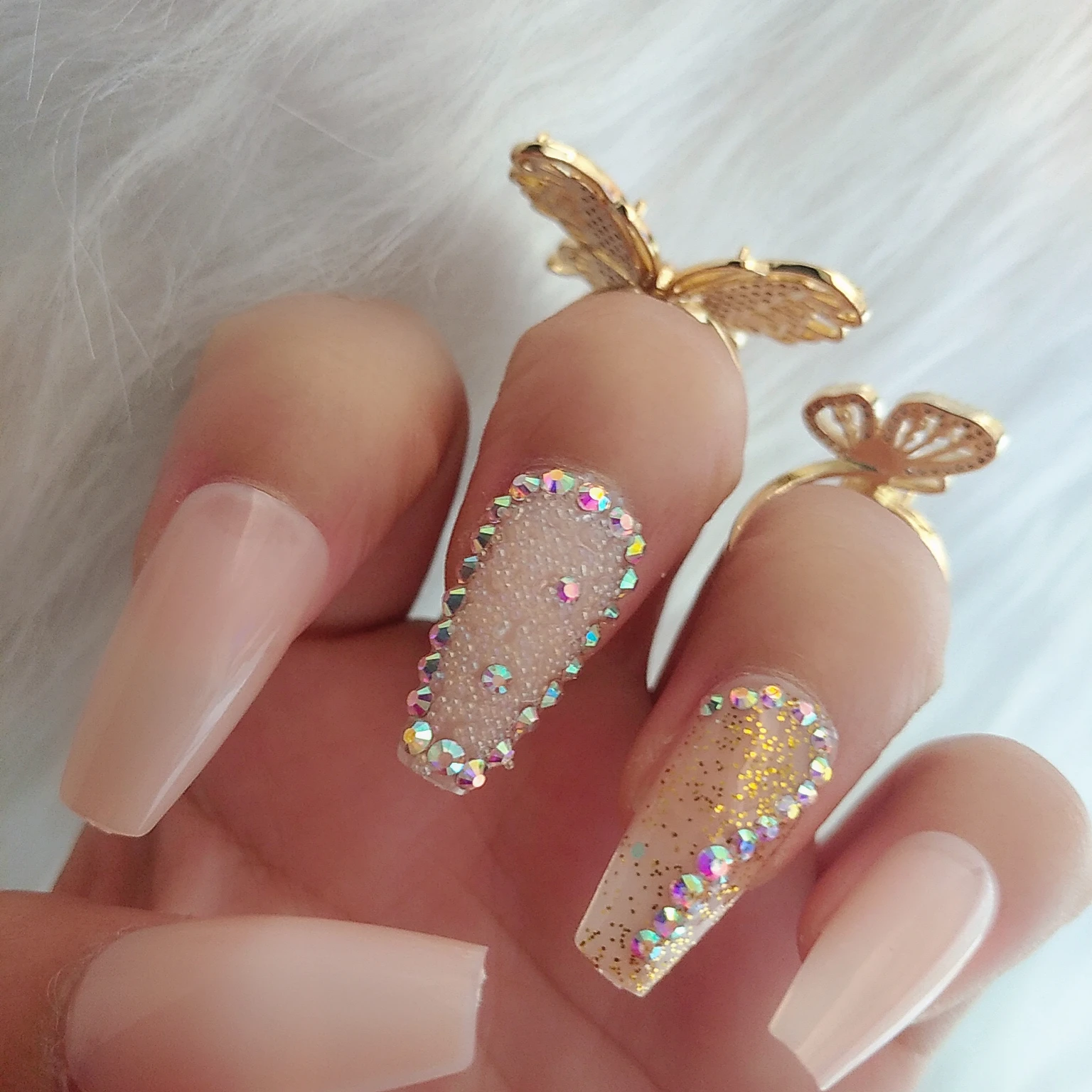 

24pcs2021 luxury jewelry short ballet coffin fake nail light pink crystal drill flash drill