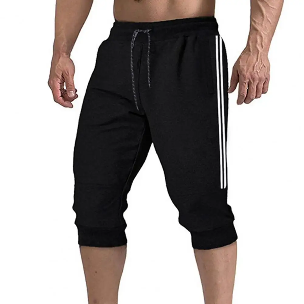 Summer fashion men's Drawstring Below Knee Pockets Thin Harem Shorts Capri Pants Sweatpants for Sports