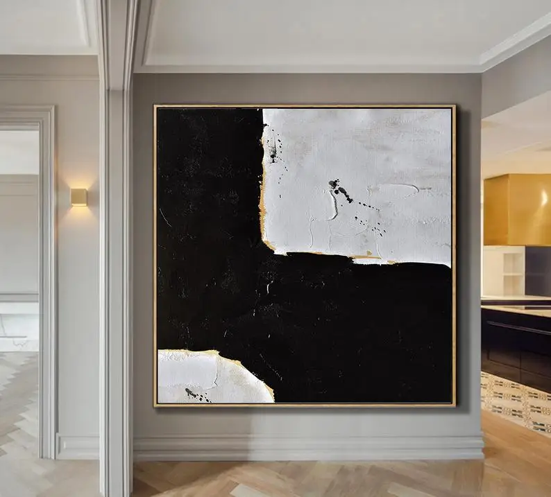 

Черно-белая Абстрактная живопись минималистичное искусство современный настенный художественный Декор оригинальная текстурированная жи...