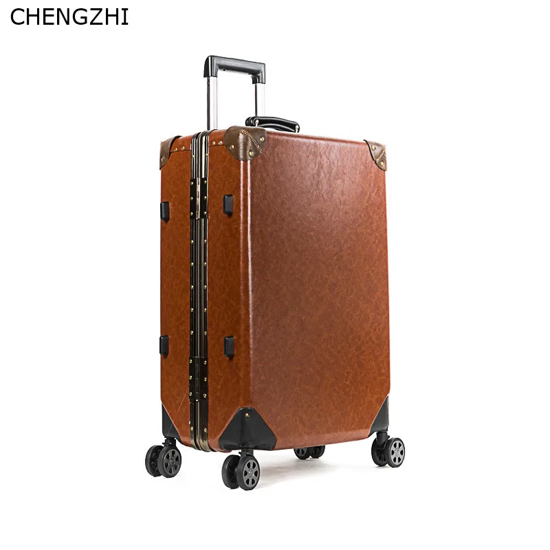 CHENGZHI 20 '✤'' дюймов ретро из искусственной кожи чемодан на колёсиках