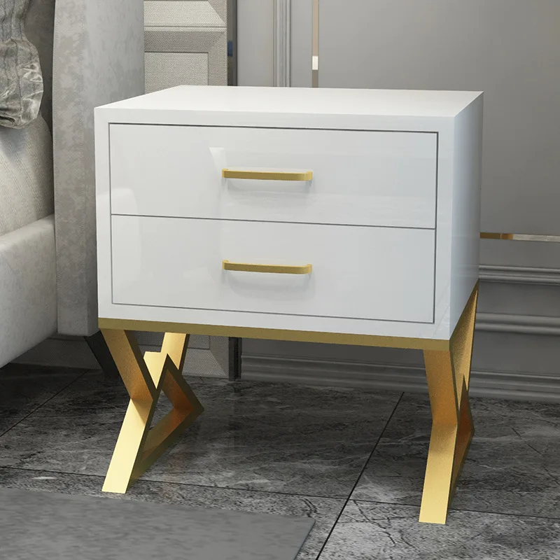 2 Drawers White Modern Iron Casting Golden Nightstand Coffee End Bedside Table Home Furniture Nightstand Cabinet Cupboard Bed Room - Цвет: 2 Drawers