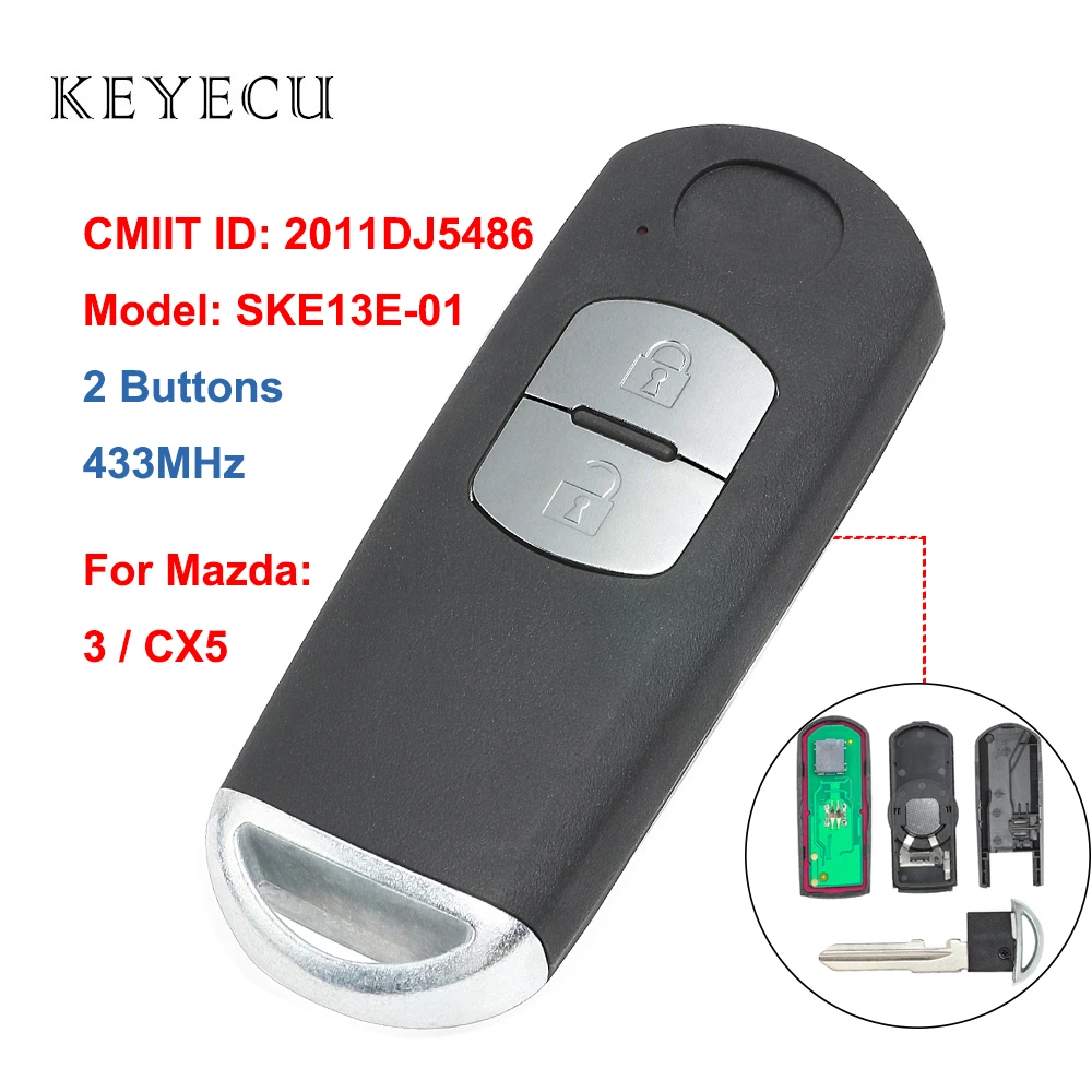 Keyecu Замена дистанционный ключ брелок от машины 433 МГц 2 кнопки для Mazda 3 CX5 2015 2017