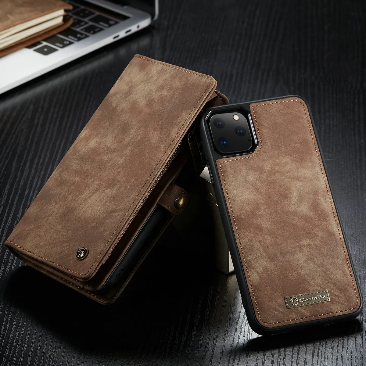 Роскошный кожаный многофункциональный деловой кошелек на молнии для iPhone 11 Pro Xs Max