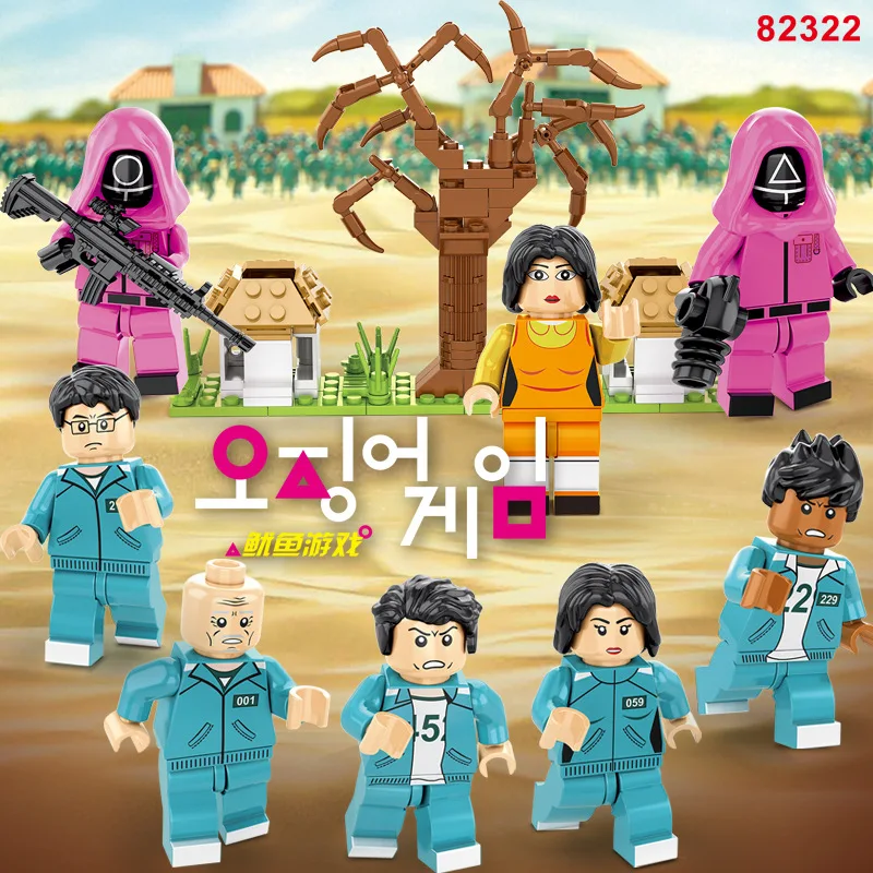 

8 Sets Of Korean Squid Game 123 Wooden People With The Same Surrounding Minifigure Scene Small Particle Building Block Toys