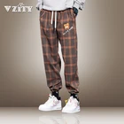 Джоггеры ZITY мужские в стиле хип-хоп, тренировочные штаны с кулиской, уличная одежда в Корейском стиле, Синие Клетчатые брюки, прямые штаны-султанки, 2021