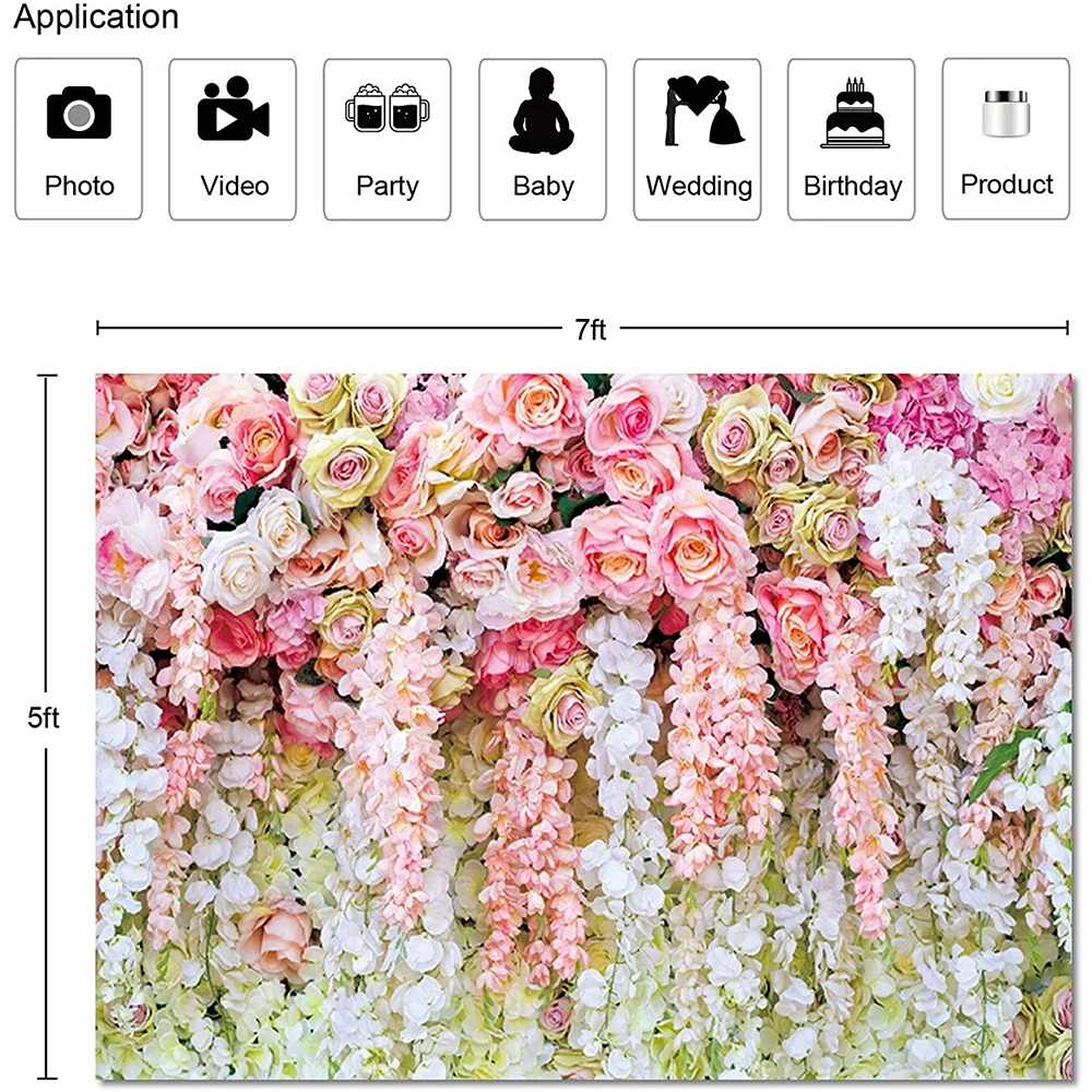 

Color Square Brick Wall Flower 3D Pattern Party Romantic Photo Backdrop for Bride Wedding Baby Girl Birthday Party Decoration