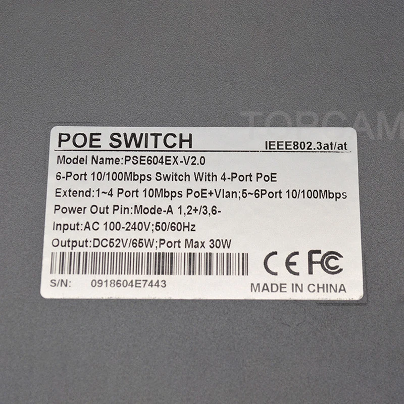 Коммутатор POE 48 В 8 портов 100 Мбит/с IEEE 802 3 af/at Ethernet подходит для