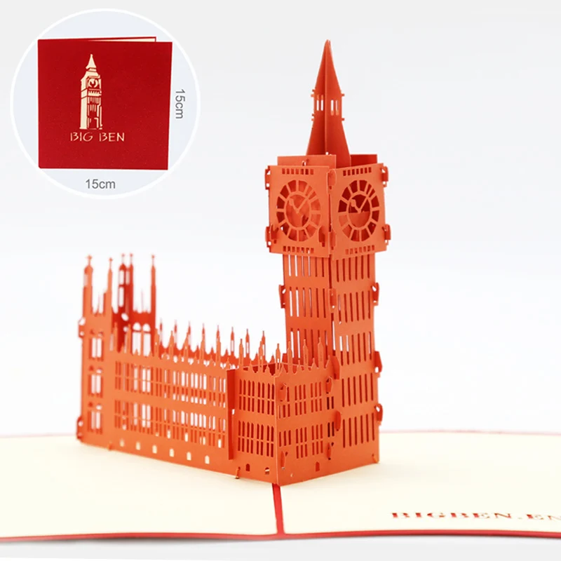 big ben-orange 3D всплывающие открытки на день рождения 3D миниатюрные Пригласительные открытки мировые аттракционы визитная открытка подарки для мальчиков поздравительная открытка туристическая открытка - Цвет: big ben-orange