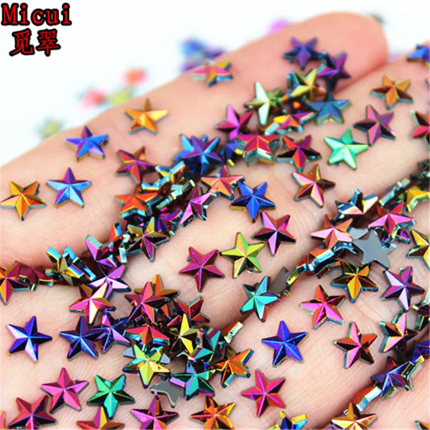 Black AB Micui, 200 шт, 6 мм, черные акриловые Стразы AB Star, с плоской задней частью, Кристальные, 3D, без горячей фиксации, для украшения ногтей, рукоделие, скрапбукинг MC354 - Цвет: Black AB
