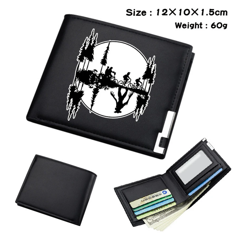 Cute Stranger Things Black PU Wallet Men's Bifold Photo Card Holder Boys Girls Teenager Leather Cosplay Casual Purses Gifts