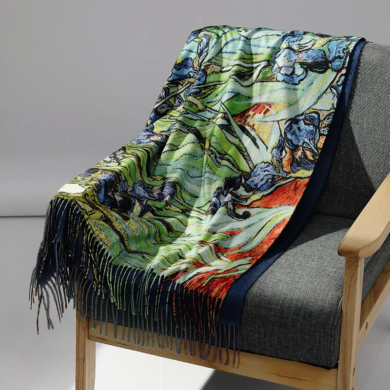 

Spring Designer New women winter cashmere scarf shawl Digital painted shawl Van Gogh oil painting pashmina ladies Blanket scarf