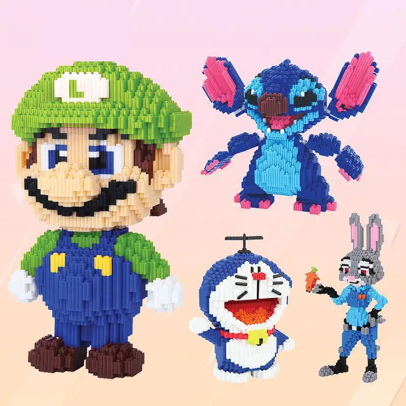 Blocks Toy Cartoon Hippie Micro Diamond Particle Insertion Creative Diy Bricks Novelty Building Block Children's Yoshimario | Игрушки и