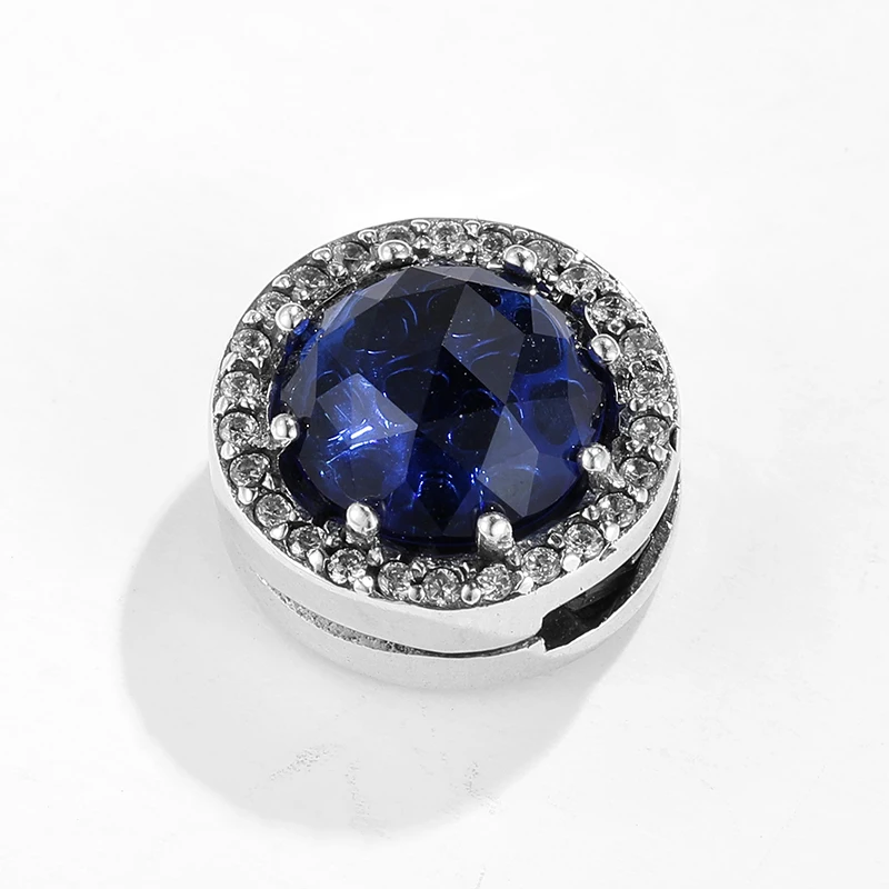 Hot fashion 925 Sterling Silver noble Dark blue crystal CZ Beads clip Fit Original reflection Clip Charm Bracelet Jewelry making