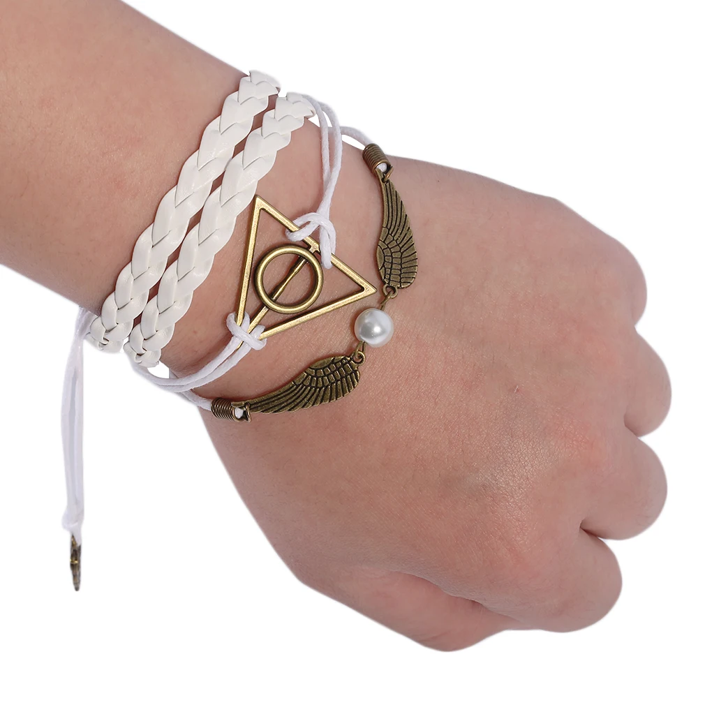 Модный Специальный Deathly Hallows Wings винтажный кожанный браслет веревка сова крыло