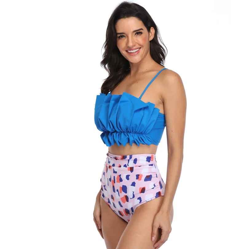 

S-XL Swimsuit Women Two Pieces Print Bikini Push Up High Waist Strapless Swimwear Bikini Sets Maillot De Bain Femme 40DEC10