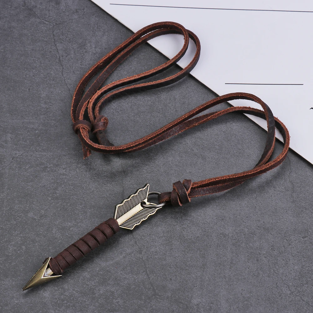 Man Necklace Handmade Vintage Leather Arrow Pendant Rope Chain Necklaces Men&ampWomen Punk Jewlery Accessories Wholesale | Украшения и