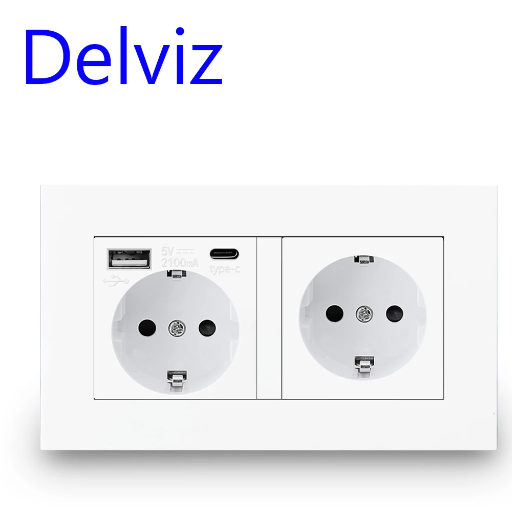 Delviz стены USB двойной разъем белая качественная пластиковая панель 5V 2100mA с usb Порты
