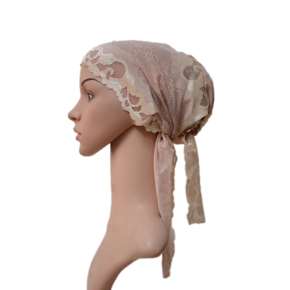 12 шт. модная женская мусульманская внутренняя шапка Эластичный кружевной