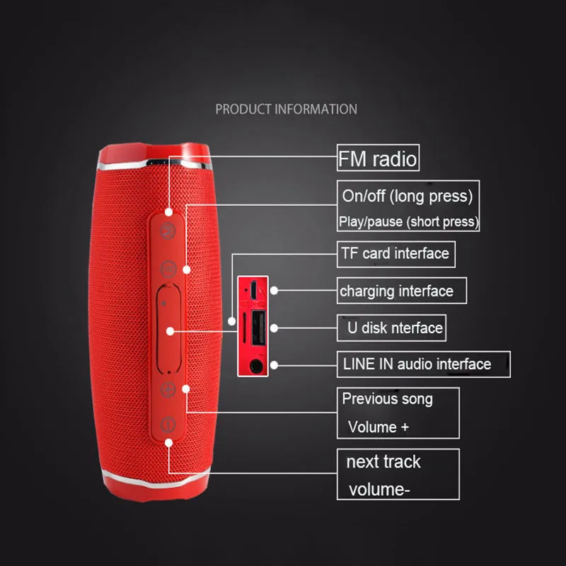 

TG145 Wireless Portable Hifi Bluetooth Speaker Supports AUX TF Speaker FM Radio USB Speaker Subwoofer