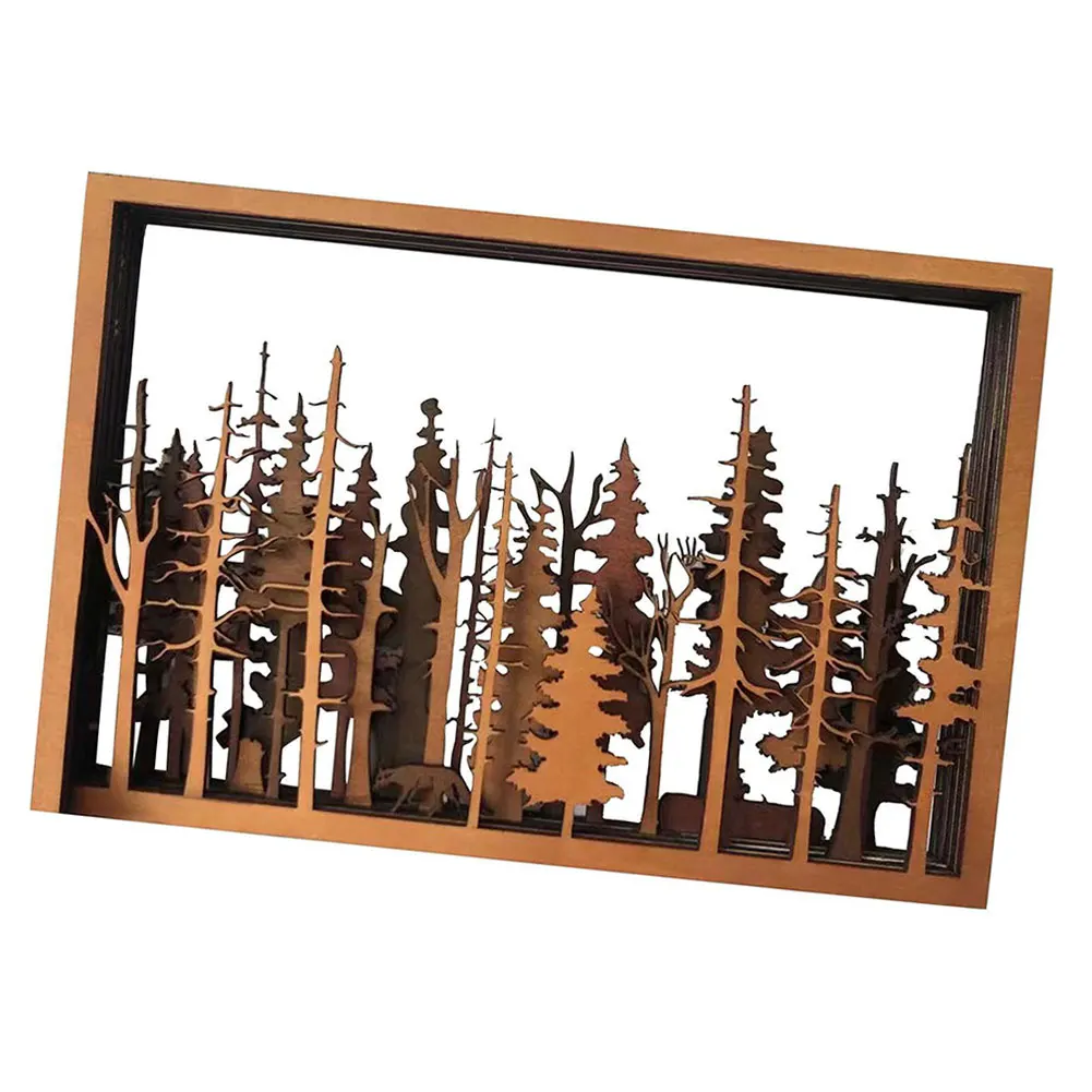 

Woods Wall Art Home Decor Animal Forest Carved Trees Wall Plaque Decorative Picture Modern Wall Art Painting Wooden Wall Hanging