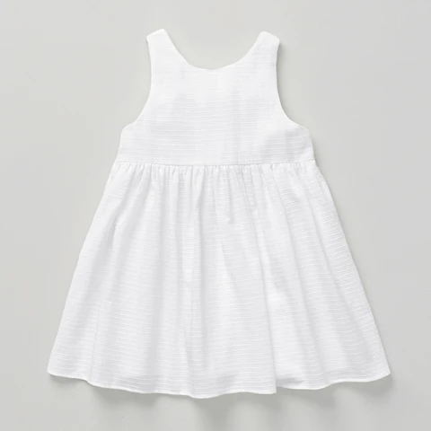 Girls Textured Cotton Sleeveless White Dress 2024 Summer New Toddler Baby Girl Round Neck Button Low-Back Kids Dresses TZ79
