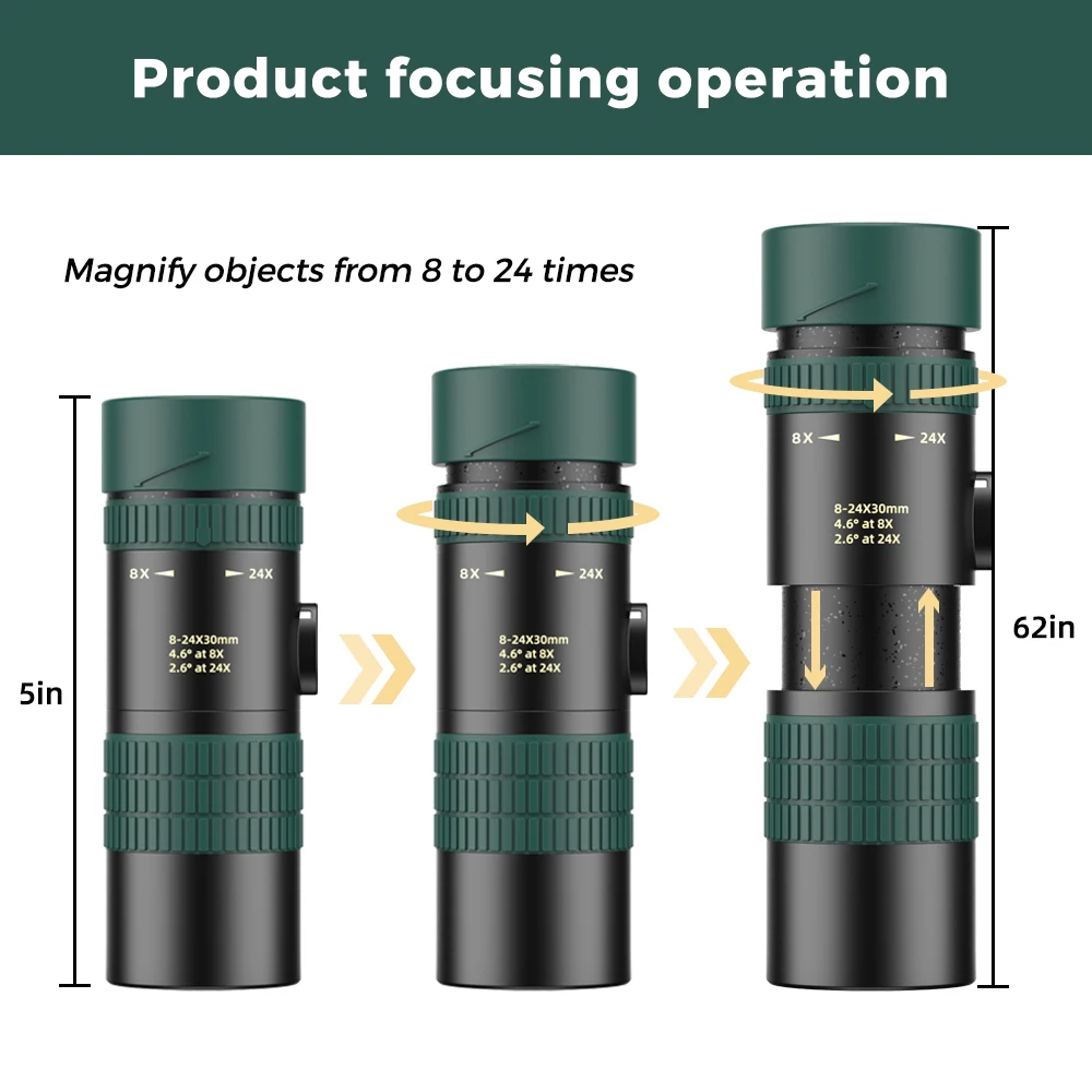 

APEXEL 8-24X30 Monocular Telescope Compact Retractable Zoom Waterproof Bak4 Professional HD ED Glass With Tripod Phone Clip