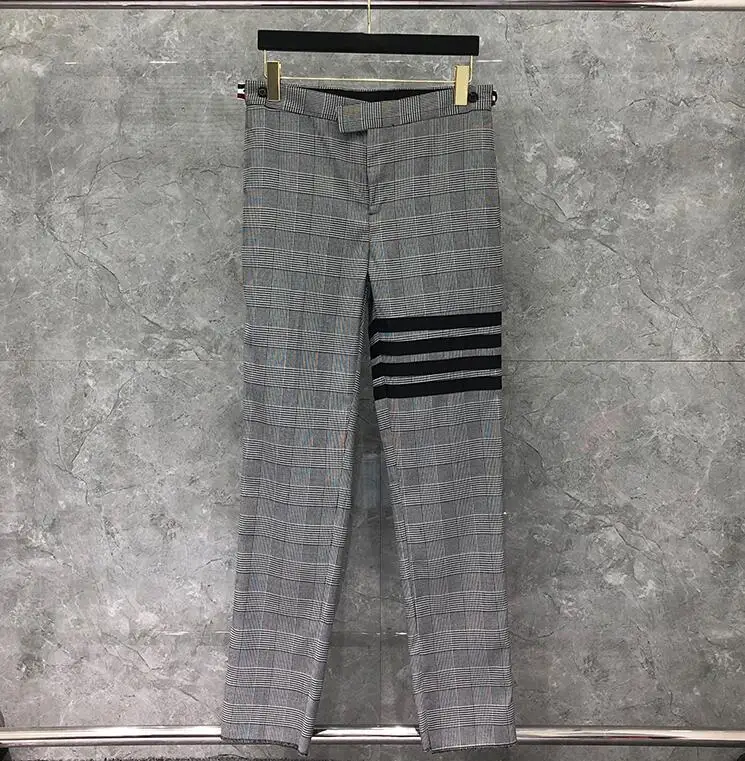 

2021 Fashion Brand Men Casual Suit Pants Gray Plaid Business Striped Spring And Autumn Formal Trousers