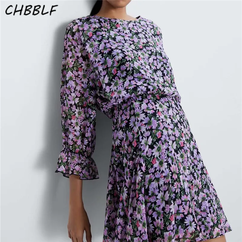 CHBBLF женское стильное мини-платье с круглым вырезом рукав три четверти женские