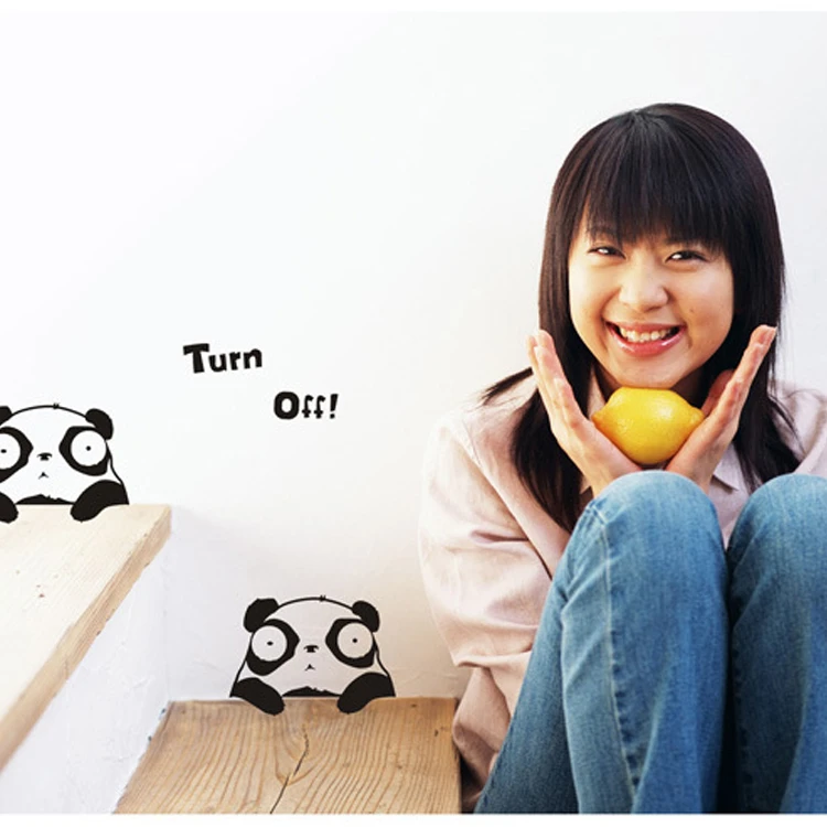 Cartoon funny panda kitten plug switch wall decals vinyl for home decoration removable lovely animal stickers | Дом и сад