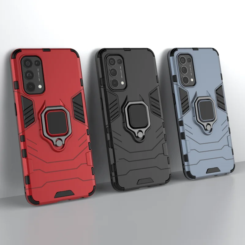 

Armor Phone Case For OPPO Reno 5 Pro A15 F17 4G Realme 7I C17 4 SE A93 A73 X7 7 Q2 A32 A53 A33 2020 5G Rugged Metal Stand Cover