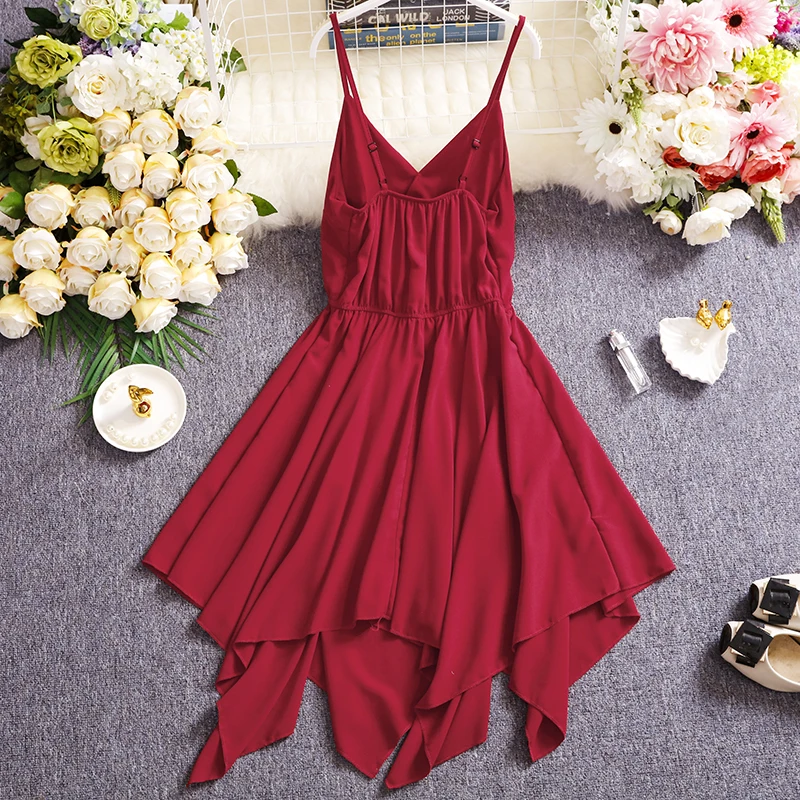 Женское платье с V-образным вырезом однотонное асимметричное открытой спиной и