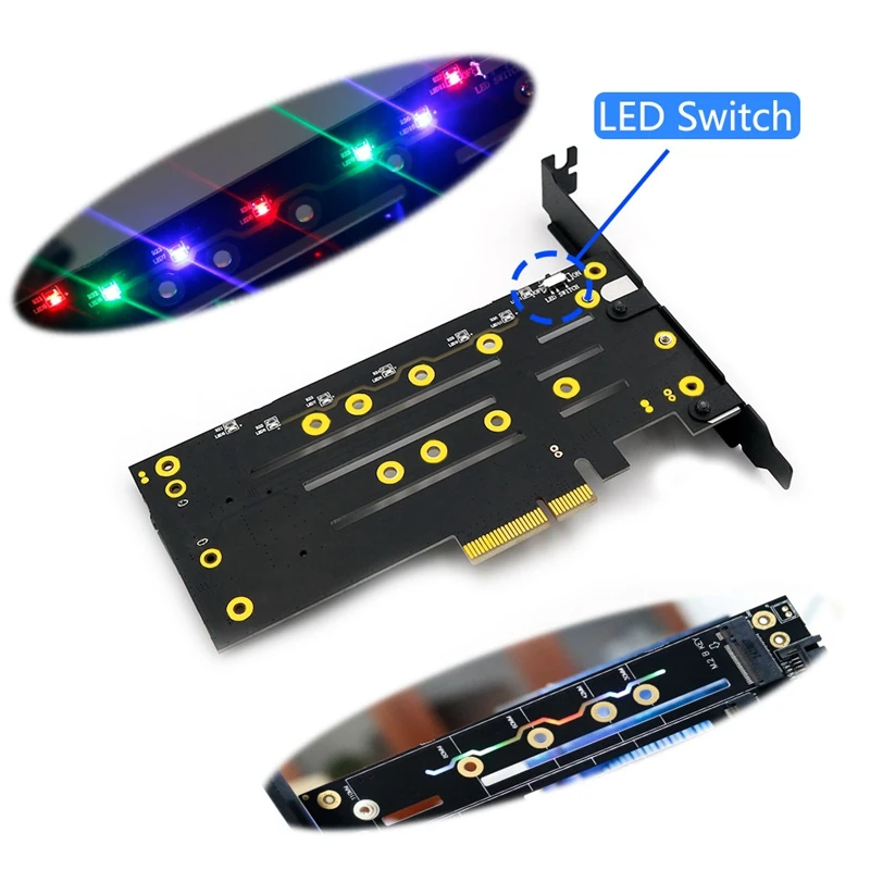 

M.2 PCIE Adapter Card with HeatSink and LED Solution Expansion Card for SATA and PCIE NVMe SSD to PCI-E 3.0 X4 Host