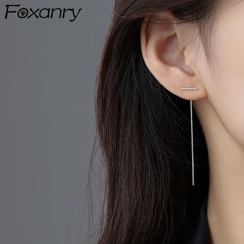 

Foxanry Prevent Allergy Silver Color Earrings INS Fashion Charming Simple Tassel Party Jewelry New Ears Lines Accessories