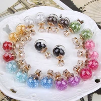 korean earrings pink glass ball earrings bilateral earrings fashion multicolor temperament womens jewelry